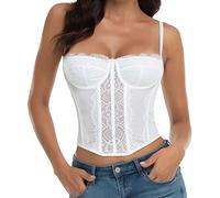 Raxnode Bustier en dentelle pour femme, haut sexy à boucles pour sortir, faire la fête, aller en club, blanc, X-Large