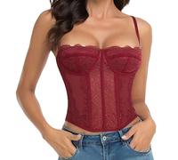Raxnode Bustier en dentelle pour femme, haut sexy à boucles pour sortir, faire la fête, aller en club, bordeaux, X-Small