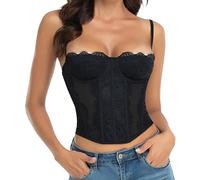 Raxnode Bustier en dentelle pour femme - Haut sexy pour sortir, fête, club avec boucle, noir, X-Small