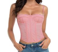 Raxnode Bustier en dentelle pour femme - Haut sexy pour sortir, fête, club avec boucle, rose, Small