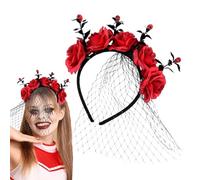 Raxove Bandeau de cheveux avec fleurs de rose d'Halloween, Bandeau de cheveux avec voile d'Halloween | Bandeau de cheveux avec fleurs et bande de couronne d'Halloween - Cercle pour