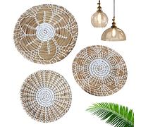 Raxove Décoration Murale de Panier tissé, 3 Panier Plat Rond en jonc de mer Suspendu, décoration Murale de Panier Rustique Fait à la Main pour Noël, Boho, Ferme