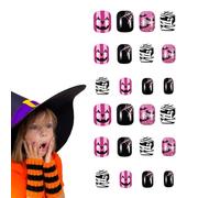 Raxove Ongles d'Halloween, Ongles d'Halloween Prix - Ongles de citrouille effrayants - Impression courte sur les ongles Colle pailletée sur ongles gel Citrouille Kit pour faux ongles Stick sur les
