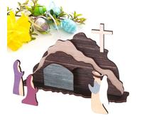 Raxove Scène de Pâques de la Tombe Vide, décorations de résurrection | Tombe de Jésus Faite à la Main - Scène de Pâques Décoration en Bois - Artisanat de Collection Classique, décorations