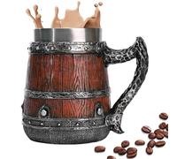 Raxove Tasse de chope, chope à bière,Tasses à bière à double paroi en fût en bois simulées avec poignées 550 ml | Accessoires de bière pour hommes, pour contenir de la bière, du café, du thé, des