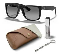 Ray-Ban Ensemble de lunettes de soleil carrées Justin RB4165 | Étui exclusif et kit d'entretien | Caoutchouc mat/gris clair polarisé