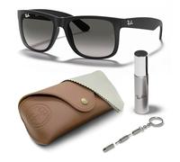 Ray-Ban Ensemble de lunettes de soleil carrées Justin RB4165 | Étui exclusif et kit d'entretien | Caoutchouc mat/gris clair