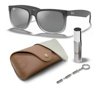 Ray-Ban JUSTIN RB4165 JUSTIN Lunettes de soleil carrées classiques avec ensemble de lunettes, coupe haute, lunettes de soleil carrées, Gris mat | Gris dégradé argenté, 55 mm