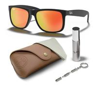 Ray-Ban Justin RB4165 Lunettes de soleil carrées avec monture haute, Noir mat | Red Mirror, 55 mm