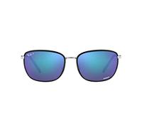 Ray-Ban Lunettes de soleil carrées Rb3705 pour femme, Noir sur argent/gris polarisé bleu miroir, 57 mm