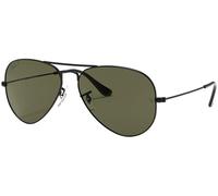 Ray-Ban Pilot Aviator Original avec kit d'entretien, Noir mat - Vert polarisé, Large 58