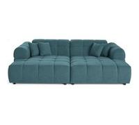 Ray - canapé droit 4 places avec double méridienne - assise profonde - en tissu texturé - Bleu grisé Bleu grisé G