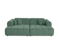 Lisa Design - Ray - canapé Droit 4 Places avec Double méridienne - Assise Profonde - en Tissu texturé, Vert Sauge