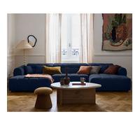 Lisa Design - Ray - canapé panoramique en U 7 Places en Tissu texturé, Bleu