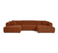 Lisa Design - Ray - canapé panoramique en U 7 Places en Tissu texturé, Rouille
