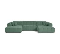 Lisa Design - Ray - canapé panoramique en U 7 Places en Tissu texturé, Vert Sauge