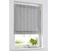 Raya Store bateau avec œillets - Gris opaque - Légèrement occultant - Rayures blanches cassées - Polyester facile d'entretien - 60 x 130 cm