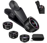 RAYAKT Kit d'objectifs 3 en 1 pour téléphone portable - Fisheye HD 210° - Grand angle 120° - Macro 25x - Avec verres optiques enduits - Boîtier en aluminium et magnésium - Pince ABS - Pour iPhone et