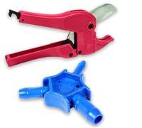 RAYAKT Kit d'outils de qualité supérieure - Ciseaux à tubes jusqu'à 42 mm pour PVC et tuyaux composites multicouches + calibreur 16/20/26 mm - Set coupe-tubes de qualité professionnelle