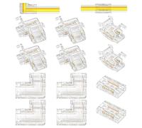 Rayakt Lot de 12 connecteurs LED COB et connecteur d'angle LED - 2 broches de 8 mm - En forme de L et en T - Connecteur sans soudure pour bandes LED - Compatible avec 12 V/24 V