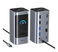 RayCue Station d'accueil 14 en 1 double moniteur, 2 x HDMI 4K, 6 ports USB, 5 boutons de raccourci, Ethernet 1 Gbit/s, PD3.0 (sans adaptateur d'alimentation), station d'accueil pour ordinateur