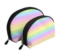 Rayé Arc-en-Ciel Pastel, Trousse de Maquillage Coquille Femme Petit Porte-Monnaie Trousse de Toilette Trousse à cosmétiques 2 pièces