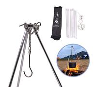 Rayeeley Mini trépied de camping portable pour feu de camp, trépied réglable pour cuisinière, barbecue de camp, ensemble de trépied de cuisine lanterne à suspendre avec sac de rangement