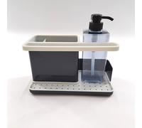 Rayen Organisateur d'ustensiles de lavabo, série Premium, égouttoir, facile à nettoyer, compartiments, distributeur de savon, gris clair et gris foncé