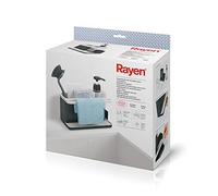 Rayen | Organiseur d'ustensiles d'évier | Gamme Premium | Bac d'Égouttage | Facile à Nettoyer | Compartiments | Distributeur de Savon | Gris Clair et Gris Foncé