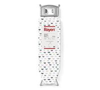 Rayen | Planche à Repasser, Gamme Basic, Réglable, Repose-Plaques,120x38 | Avec Repose-Fer Intégré, Structure Grise, Housse Imprimée Blanche, Réglage Idéal en Hauteur