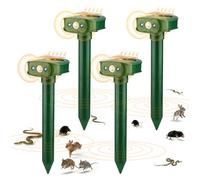 RAYGARD 4 Pièces Répulsif Taupes, 20㎡ Nouveau Vibrations Répulsif Solaire pour Martres avec Lumière LED, Imperméable IP45 Effaroucheur Animaux Jardin pour Souris Taupes Lapins Serpents