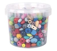 Rayher 1209500 Perles en Bois Colorées 4-16 mm ø, p Arts Créatifs, Seau de 380 g