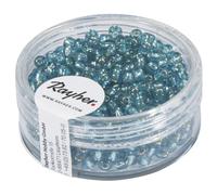 Rayher 1405507 rocailles, 2,6 mm ø, boîte avec reflets argentés, 16 G, turquoise