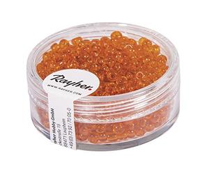 Rayher 1405734 rocailles, 2,6 mm ø, Transparent, Boîte 17 g, Orange