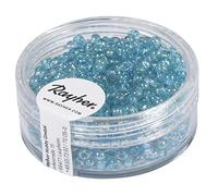 Rayher 1405807 rocailles, 2,6 mm ø, transp. Gelüstert, Boîte 17 g, Turquoise