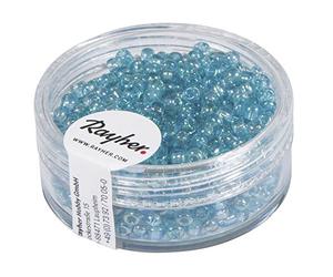 Rayher 1405807 rocailles, 2,6 mm ø, transp. Gelüstert, Boîte 17 g, Turquoise