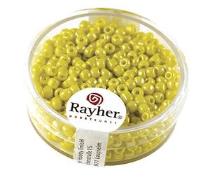 Rayher 1405920 rocailles, 2,6 mm ø, Opaque Gelüstert, Boîte 17 g, Jaune