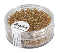 Rayher 1406406 rocailles, 2 mm à Weber, avec Reflets Argentés, Boîte 17 g, doré