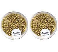 Rayher 1406806 rocailles, 2,6 mm ø Nacre, boîte 17 g, doré, pas Wa, Or (Lot de 2)