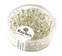 Rayher 1430022 rocailles, 4 mm à Weber, avec reflets argentés, boîte 17 g, argent