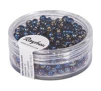 Rayher 14383411 Perles de rocaille avec Reflets Argentés + Rainbow, Weber à 4 mm, Boîte 17 g, PE, Pétrole