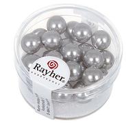 Rayher 14402561 Renaissance Lot de 25 Perles de Cire en Verre Gris argenté Ø 8 mm