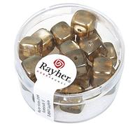 Rayher 14464535 Lot de 18 Cubes de Perles en Verre Taupe 8 x 9 mm