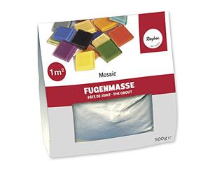Rayher 1460000 Pâte à joint mosaïque, gris, 500g, 3-5 m2, ciment à reconstituer avec de l’eau, séchage à l’air, résiste à la chaleur 300°C, usage intérieur, pour mosaïque
