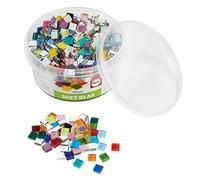 Rayher 14794999 Assortiment de pierres de mosaïque, multicolore, verre souple, transparent, brillant,carrées 1x1cm, 1 pot d’env. 525 pces (500g),résistantes au gel,intérieur,extérieur,loisir,artisanat