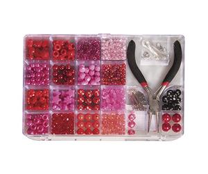 Rayher 14797264 Kit complet de perles, rouge assortis, plastique, avec coffret, pince et accessoires, création de bijoux