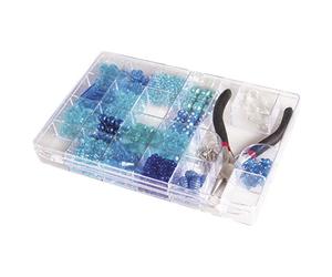 Rayher 14797376 Kit complet de perles, bleu assortis, plastique, avec coffret, pince et accessoires, création de bijoux