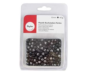 Rayher 16054576 perles plastiques rondes à lettres, env. 400pcs 6mm ø 40g, noir