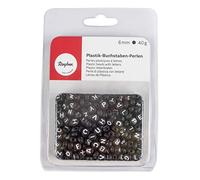 Rayher 16054576 perles plastiques rondes à lettres, env. 400pcs 6mm ø 40g, noir