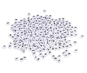 Rayher 16056102 Perles rondes avec chiffres, blanc, 350 pces, plastique, 6mmØ, chiffres noirs, impression double face, arts créatifs, bracelets, colliers, porte-clefs